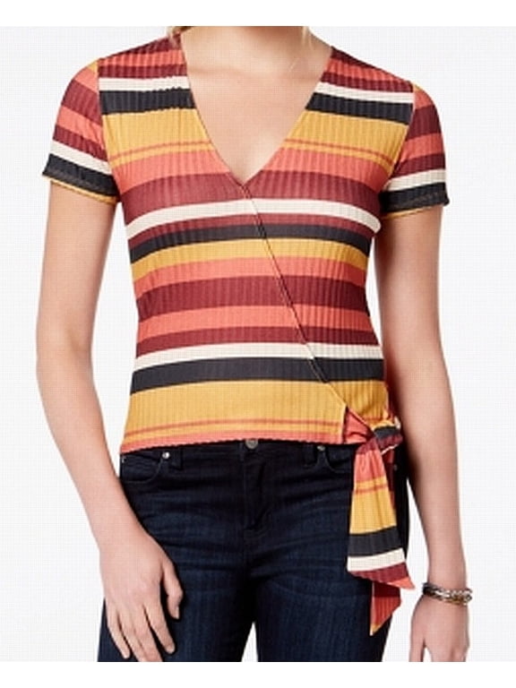 Juniors Striped Wrap Top Mustard Multi XS