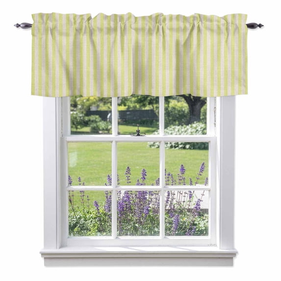 Yellow Striped Kitchen Curtain Valances for Windows Farmhouse Short Curtains, Modern Simple Farmhouse Beige Vintage Rod Pocket Valance Curtain for Bedroom Cafe Living Room 42"x12"