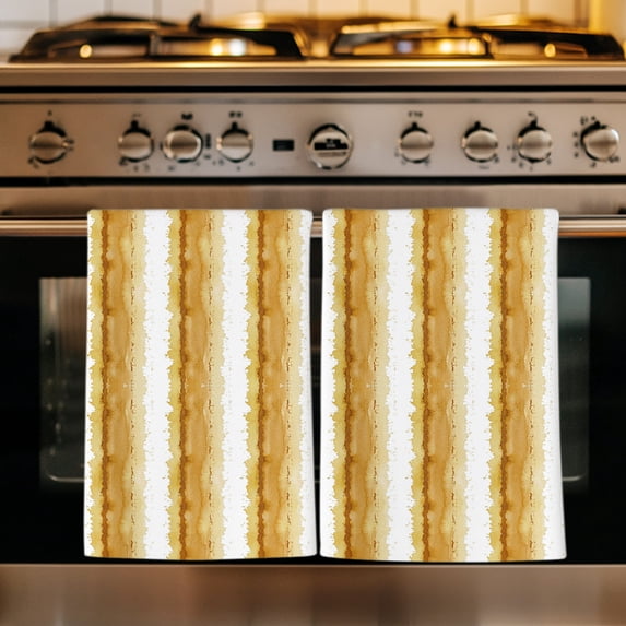 Yellow Striped Kitchen Towels Set of 3, Watercolor Farmhouse Stripes Abstract Absorbent Dish Towels for Kitchen, Microfiber Hand Towel, Quick Drying Tea Towel for Cleaning Decorative Dishcloths