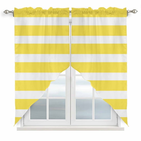 Yellow Striped Kitchen Window Curtains, Swag Curtains Valance for Bedroom Living Room Bathroom, Modern Simple Monochrome Geometric White Rod Pocket Window Curtain Block Drapes 2 Panels 36"x63"