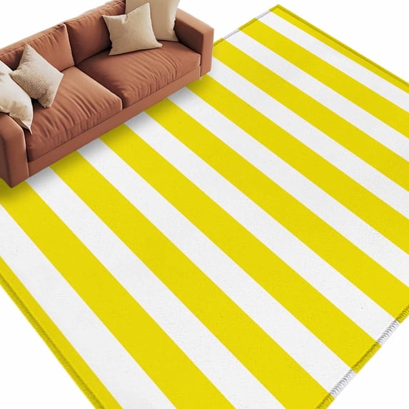 Yellow Striped Large Area Rugs for Bedroom Living Room, Soft Non Slip Carpet Bedside Rug, Modern Farmhouse Yellow White Stripes Rectangular Floor Cover Kitchen Accent Rug 8'x10' for Office