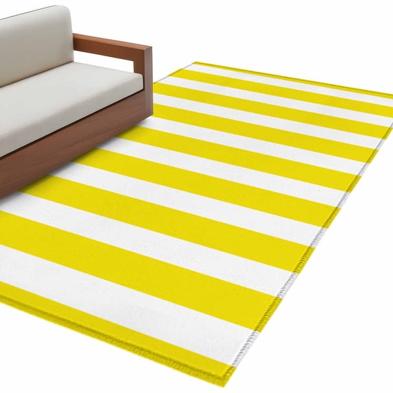 Yellow Striped Large Area Rugs for Bedroom Living Room, Soft Non Slip Carpet Bedside Rug, Modern Farmhouse Yellow White Stripes Rectangular Floor Cover Kitchen Accent Rug 4'x6' for Dining Room/Office