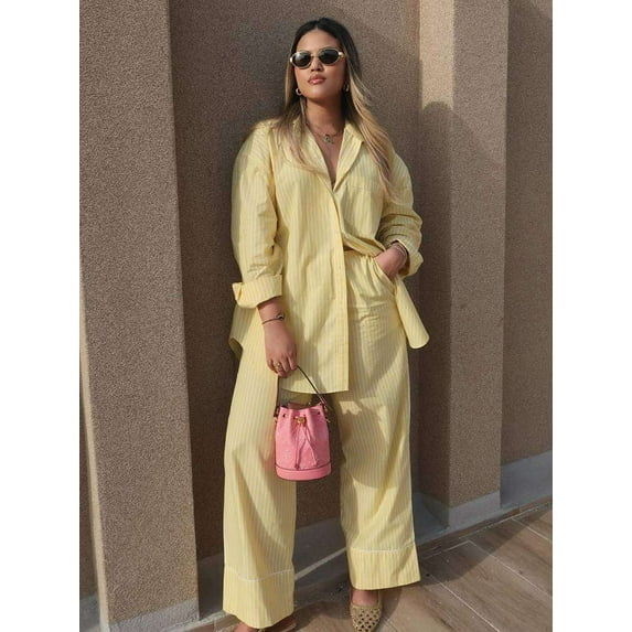 Yellow Striped Lounge Set (M, Yellow)