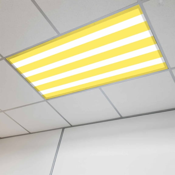 Yellow Striped Magnetic Fluorescent Light Covers for Ceiling Lights 2x4Ft,Modern Simple Monochrome Geometric White Office Classroom Kitchen Drop Ceiling Light Covers Filters Shade Panel 1Pack