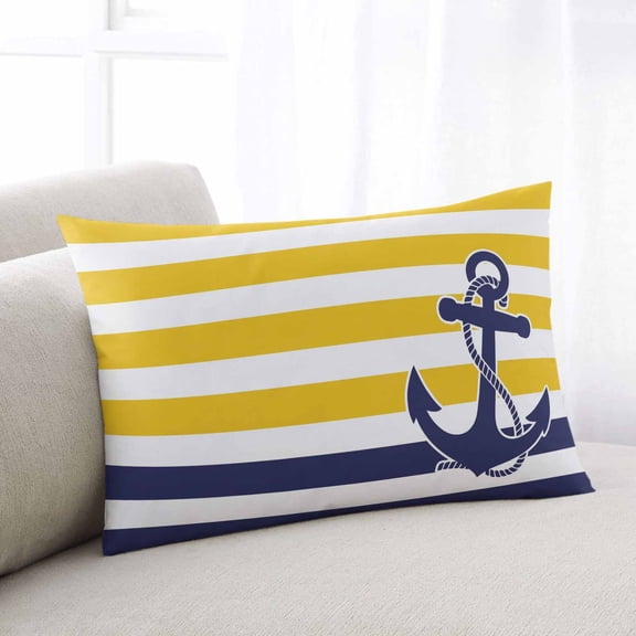 Yellow Striped Oversized Pillow Covers, Navy Blue Nautical Anchor Geometric Soft Throw Pillow Cases with Invisible Zipper, Decorative Pillowcase Pillows Protectors for Sofa Bed Couch 24"x36"