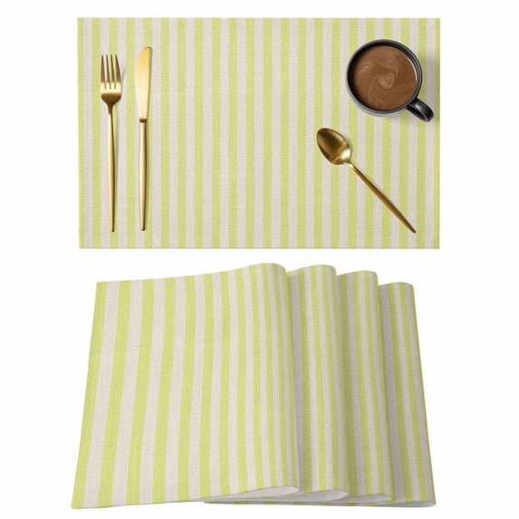 Yellow Striped Placemats Set of 6 Modern Simple Farmhouse Beige Vintage Place Mats Indoor Wipeable Table Mats Washable Cloth Dining Table Placemats for Kitchen Holiday Party Home Decor 13x19 Inch