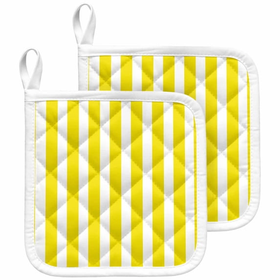 Yellow Striped Pot Holders for Kitchen Heatproof Potholder, 2 Pack Modern Farmhouse Yellow White Stripes Hot Pads Multipurpose Oven Pads Cloth Potholders Trivet for Cooking and Baking