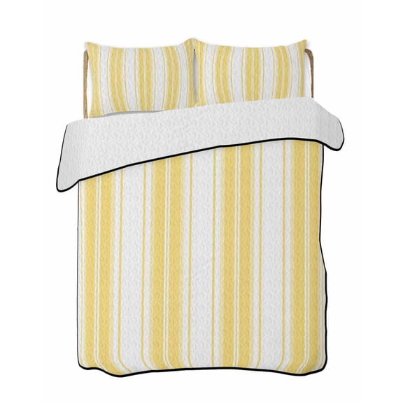Yellow Striped Quilts Bedding Set King Size Vertical Stripe Modern Minimalist Lightweight Quilted Bedspread 3 Piece Bed Quilt with 2 Pillow Shams All Season for Bedroom 90" x 96"