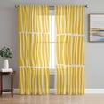 thumbnail image 1 of Yellow Striped Semi Sheer Curtains 108 Inch Length 2 Panels Set, Modern Geometric Abstract Retro Sheer Kitchen Curtain Privacy Voile Window Curtain for Living Room Bedroom Rod Pocket Drapes, 1 of 7