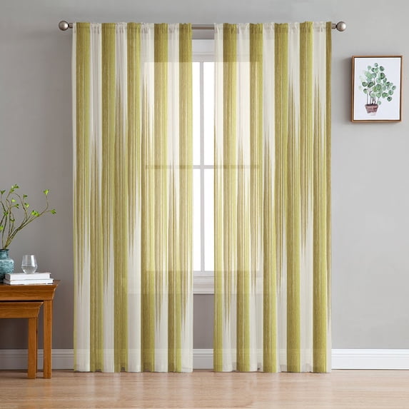 Yellow Striped Semi Sheer Curtains 84 Inch Length 2 Panels Set, Modern Abstract Art Sheer Kitchen Curtain Privacy Voile Window Curtain for Living Room Bedroom Rod Pocket Drapes