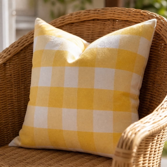 Yellow Striped Solid Throw Pillow with Insert, Stuffed Decorative Cushion for Sofa Couch, Bedroom Home Decor with Synthetic Fiber Fill