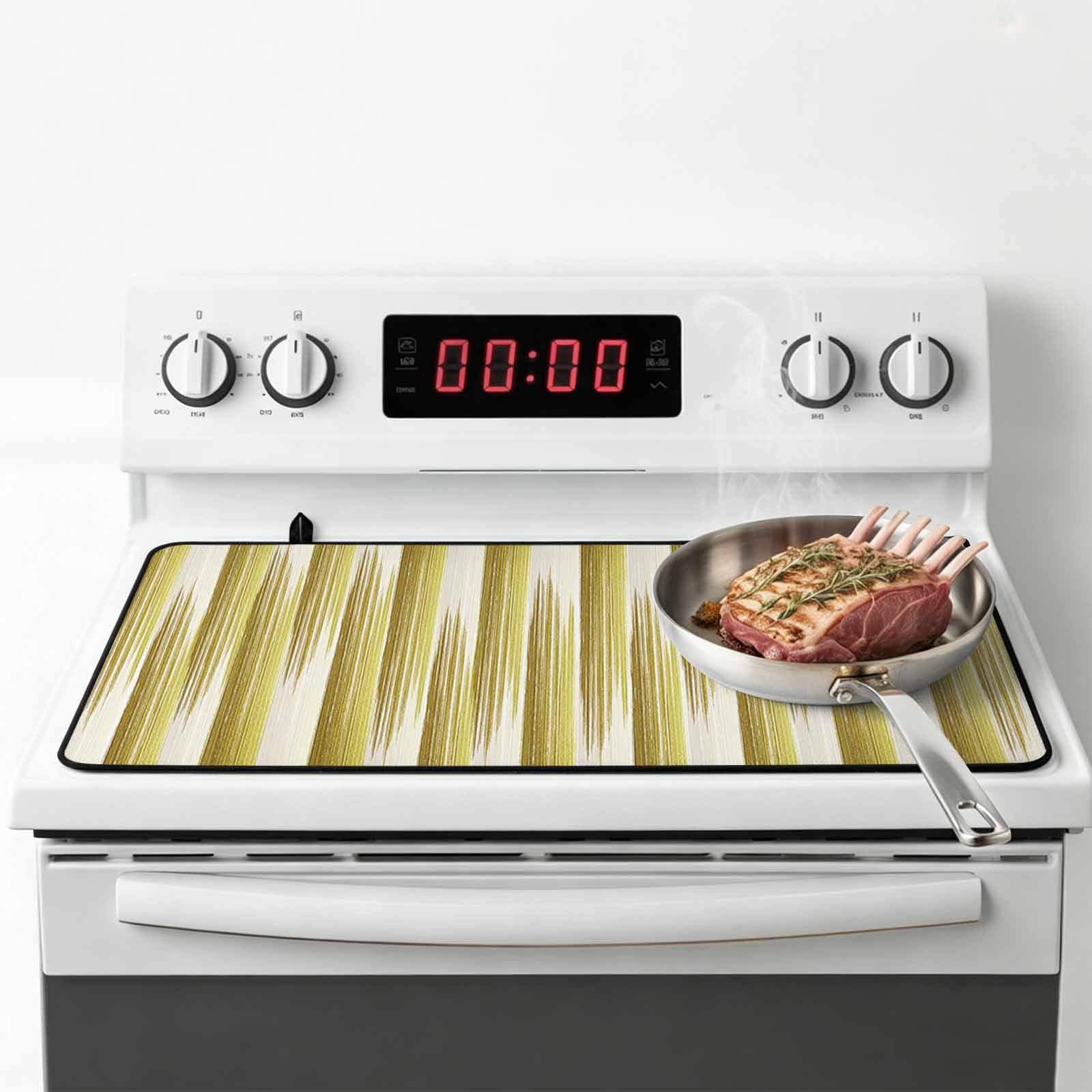 Yellow Striped Stove Top Cover for Electric Stove, Heat-proof & Non Slip Glass Top Stove Cover Protector, Modern Abstract Art Kitchen Flat Cooktop Rubber Mat 24x21 Inches