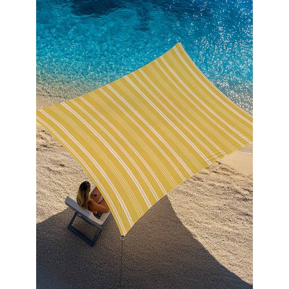 Yellow Striped Sun Shade Sail 12' x 16', Minimalism Stripes Modern Vintage Farmhouse Abstract Rectangle Outdoor Sunshade Canopy, Waterproof UV Block Patio Covers for Garden Yard Beach