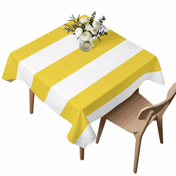 Yellow Striped Table Cloth, Waterproof Tablecloth for Square Tables, Vertical Stripe Boho Minimalist Country Washable Fabric Table Cover for Restaurant Kitchen Dining Tables 54"x54"