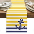 thumbnail image 1 of Yellow Striped Table Runner - 72 Inch Long, Kitchen Dining Table Runner Dresser Scarves, Navy Blue Nautical Anchor Geometric Farmhouse Decor for Coffee Tables Wedding Party Banquet, 1 of 8