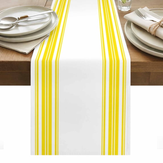 Yellow Striped Table Runner Farmhouse Simple Line Vertical Stripes Tablerunners 13 x 90 Inch, Table Decorations Tabletop Scarf for Summer Gathering Holiday Farmhouse Kitchen Dining Decor