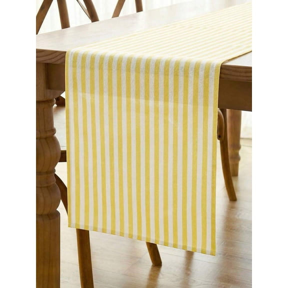 Yellow Striped Table Runner - Textured Rectangular Linen for Dining Table, Coffee Table & Home Decor