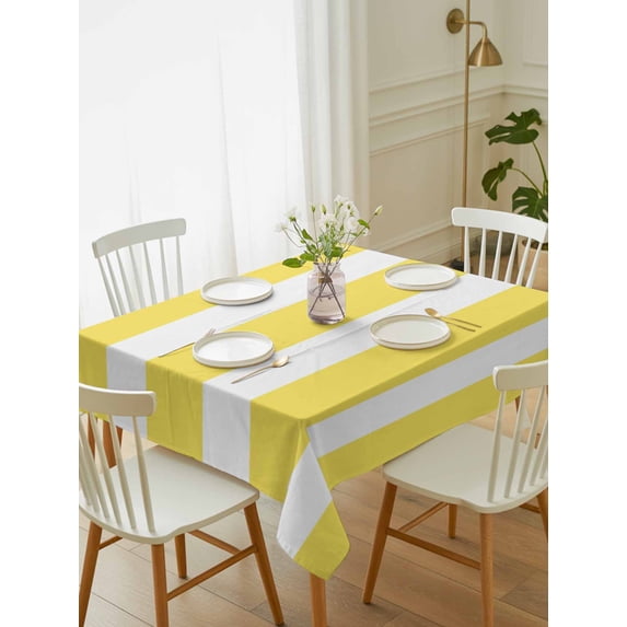 Yellow Striped Tablecloth Rectangle Table Cloth 60x102, Waterproof Tablecloth Outdoor Table Cloth, Modern Simple Monochrome Geometric White Washable Table Cover for Kitchen Dinning Party