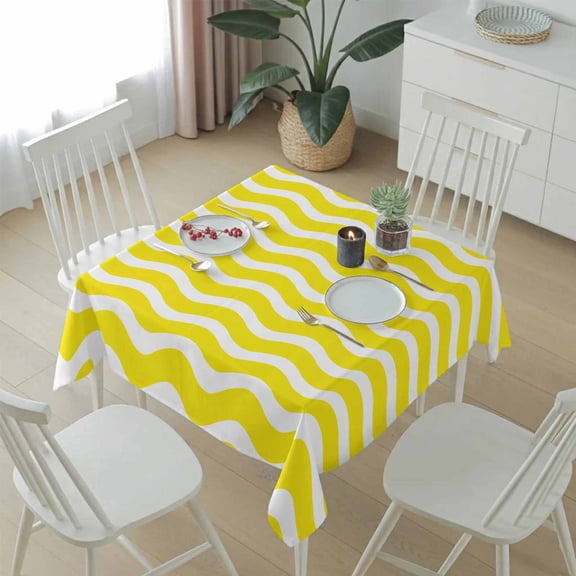 Yellow Striped Texture Water Ripple Table Cloth 54x54in, Waterproof Square Tablecloth Wipeable Tablecloths Abstract Minimalist Wave Table Covers for Dining Tables Party Indoor Outdoor