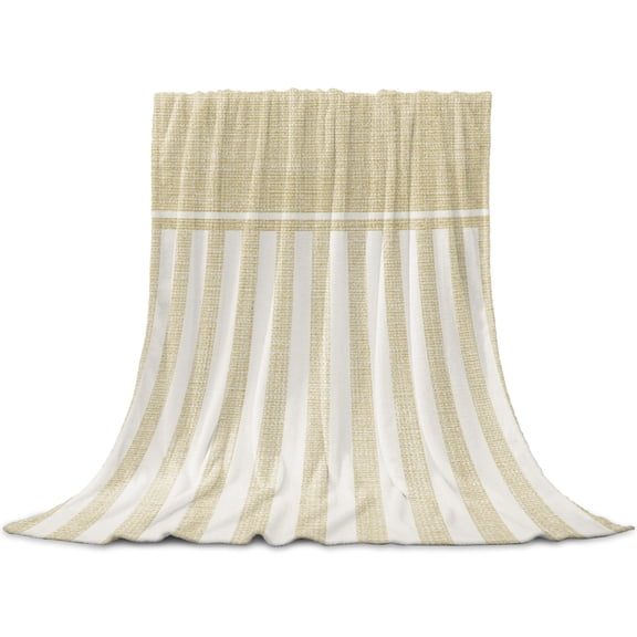 Yellow Striped Throw Blanket for Couch, Soft Lightweight Flannel Fleece Blanket, Boho Stripes Minimalist Linen Texture Microfiber Plush All Season Decorative Blankets for Sofa Office Lap 30"x40"