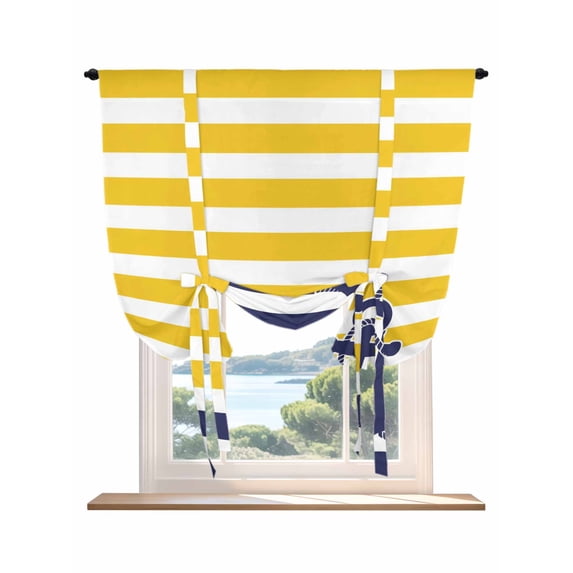 Yellow Striped Tie Up Curtains for Windows 54 Inch Length Balloon Curtains Kitchen Adjustable Balloon Window Shade Navy Blue Nautical Anchor Geometric Tie Up Valance Bathroom Curtain Window 42"x54"
