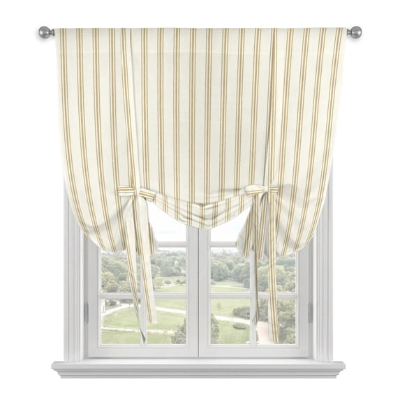 Yellow Striped Tie Up Curtains for Windows, Adjustable Balloon Window Shades, Modern Boho Vertical Stripes Kitchen Window Treatments Adjustable Roll Up Curtain for Basement/Nursery 52"x45"