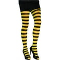 thumbnail image 1 of Yellow Striped Tights for Women, Two Tones Opaque Pantyhose, 1 of 3