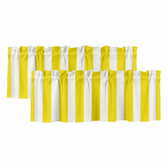 Yellow Striped Valances for Windows, Decorative Rod Pocket Window Valance Curtains, Modern Farmhouse Yellow White Stripes Short Curtain Drapes for Kitchen/Living Room, 2 Panels, 42" W x 12" L