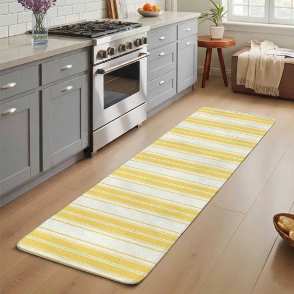 Yellow Striped Washable Runner Rug 3X5 ft Vertical Stripe Modern Minimalist Non-Slip Hallway Runner Rug, Linen Kitchen Runner Mats, Indoor Floor Carpet for Entryway Bathroom Bedroom Living Room