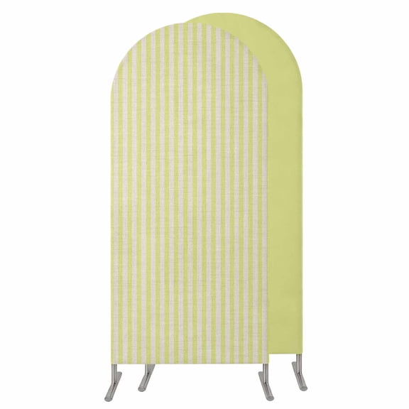 Yellow Striped Wedding Arch Cover,Stretchy Spandex Arch Backdrop Stand Covers 4 FT,Modern Simple Farmhouse Beige Vintage Round Top Arched Backdrop Cover for Birthday Party Ceremony Baby Shower Event
