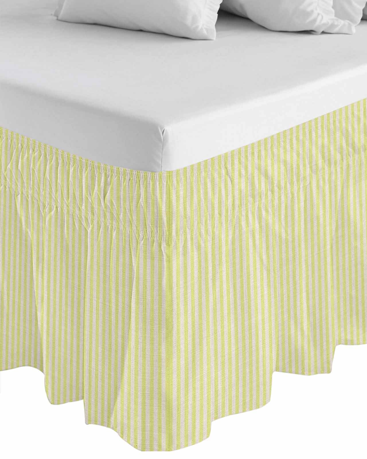Yellow Striped Wrap Around Bed Skirts for King Bed 16" Drop,Bed Skirt with Adjustable Elastic Belt Dust Ruffle Bed Valance for Bedroom Hotel Modern Simple Farmhouse Beige Vintage Bed Frame Cover