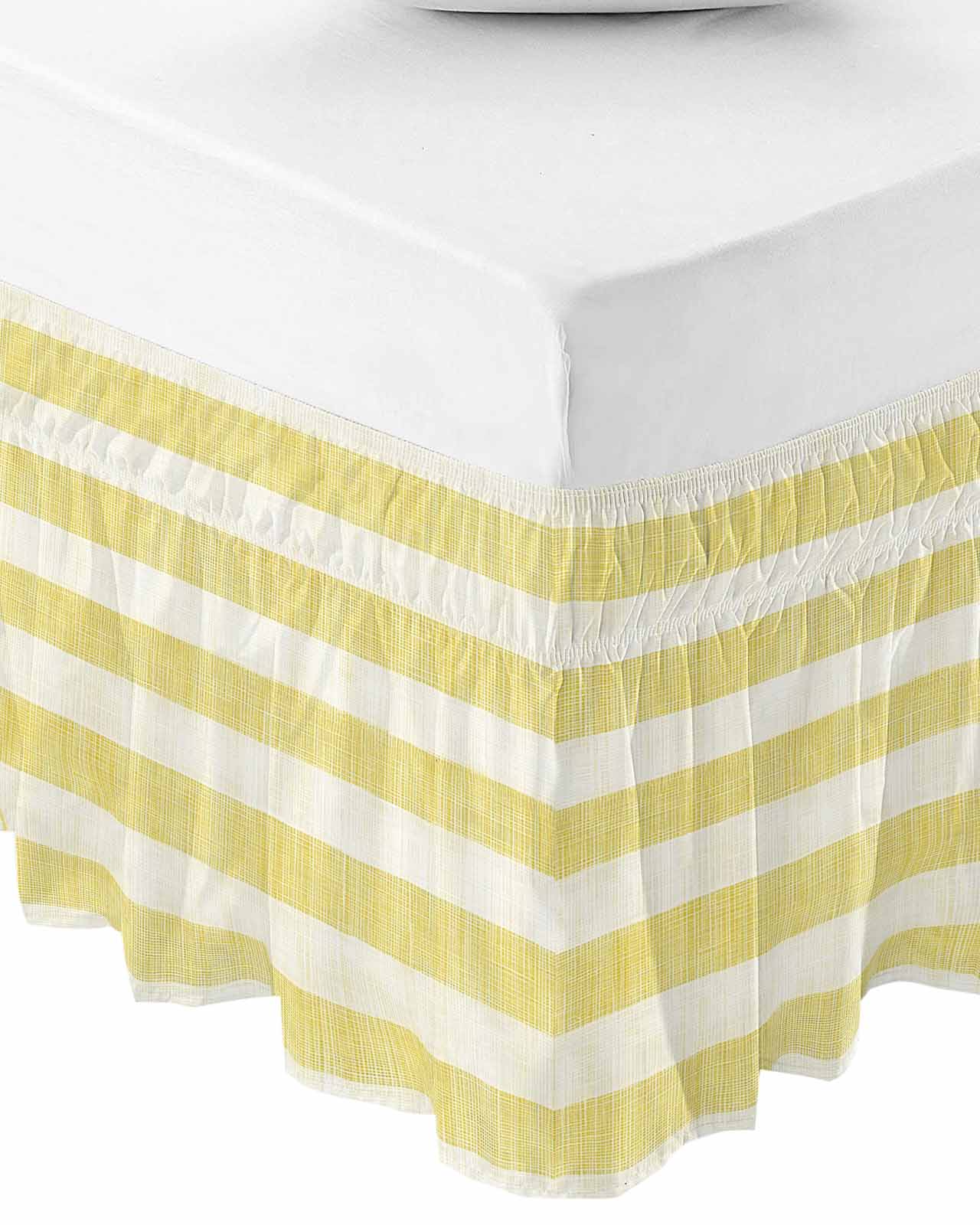 Yellow Striped Wrap Around Bed Skirts for Queen Bed 18" Drop, Bed Skirt with Adjustable Elastic Belt Dust Ruffle Bed Valance for Bedroom Hotel Luxury Farmhouse Vintage Stripes Bed Frame Cover
