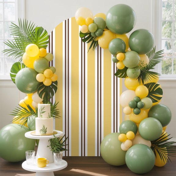 Yellow Stripes Arch Backdrop Cover 5 FT, Black White Honey Yellow Lines Industrial Modern Wedding Arch Cover Stretchy Backdrop Stands Covers for Birthday Party Ceremony Banquet Decor