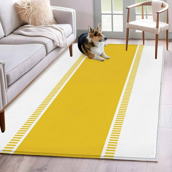 Yellow Stripes Area Rugs 4x6 ft Washable Rug Non Slip Indoor Carpet Absorbent Floor Mat for Living Room Bedroom Dining Room