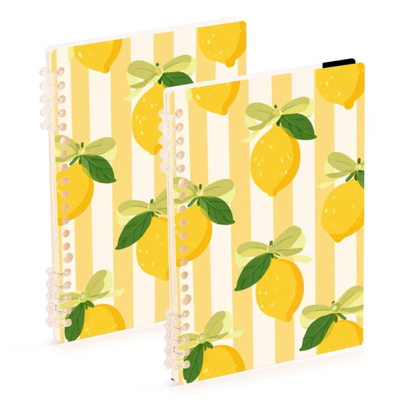 Yellow Stripes Bows Lemons Notebook Detachable Coil Notebook Diary Plan Book A5 Size 60 Pages 1 Pack