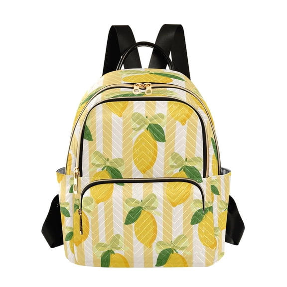 Yellow Stripes Bows Lemons Quilted Backpack Fashion Daypack Commuter Bag for Women 8.5 L