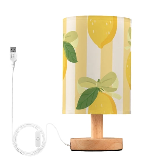 Yellow Stripes Bows Lemons Table Lamp with USB Port LED Warm Light Lamp Night Light Home Decor