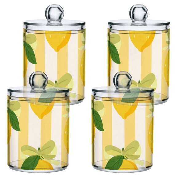 Yellow Stripes Bows Lemons Translucent Plastic Cans Storage Canisters with Lid Set of 4