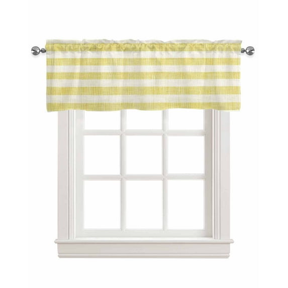 Yellow Stripes Kitchen Valances for Windows Farmhouse Linen Window Valance Curtain for Living Room Window Treatment Vintage Farmhouse Linen Styles Boho Valance Rod Pocket Topper Drape, 42 x 12 Inch