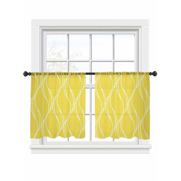 Yellow Stripes Line Sheer Curtains 2 Panels Set Country Abstract Art Waves Striped Classic Sheer Window Curtains Light Filtering Rod Pocket Voile Drapes for Bedroom Living Room 52"x45"