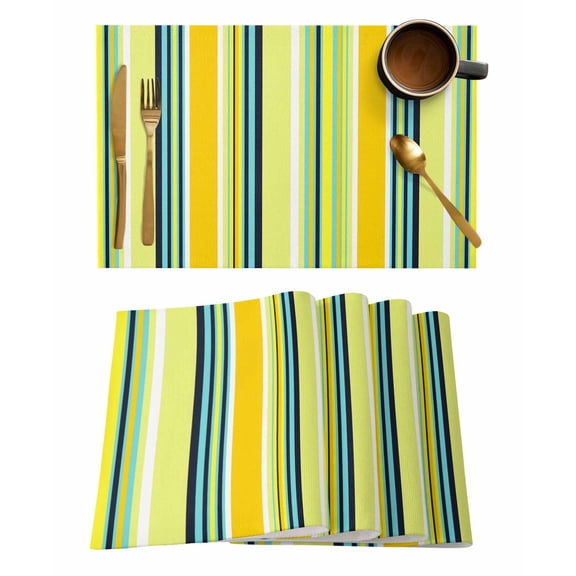 Yellow Stripes Placemats Set of 2 Lines Art Modern Farmhouse Heat Insulation Washable Place Mats, Rustic Non-Slip Table Mats for Dining Table Party Kitchen Decor,13x19 Inch