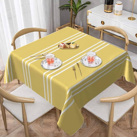 Yellow Stripes Soft Tablecloth Square Dinng Table Covers for Kitchen & Table Linens 60" x 60"