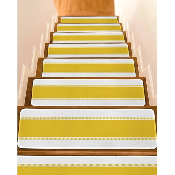 Yellow Stripes Stair Treads Non Slip for Steps 4 Pcs Reusable Adhesive Stair Runner Mats for Dogs Elders Carpet Treads Rugs for Staircase 8x30 In