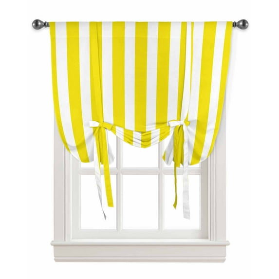 Yellow Stripes Tie Up Curtains for Kitchen Bathroom Bedroom Windows 54 Inch Length, Farmhouse White Simple Vertical Striped Balloon Drape Curtains Shade Rod Pocket Drapery Curtain Panel, 42"x63"