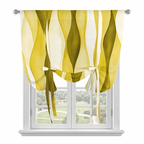 Yellow Stripes Tie Up Curtains for Kitchen Windows,Adjustable Rod Pocket Valance 54 Inch Long, Retro Farmhouse Gradient Ripple Pattern Window Treatment Balloon Roman Blind Shade, 42" x 54"
