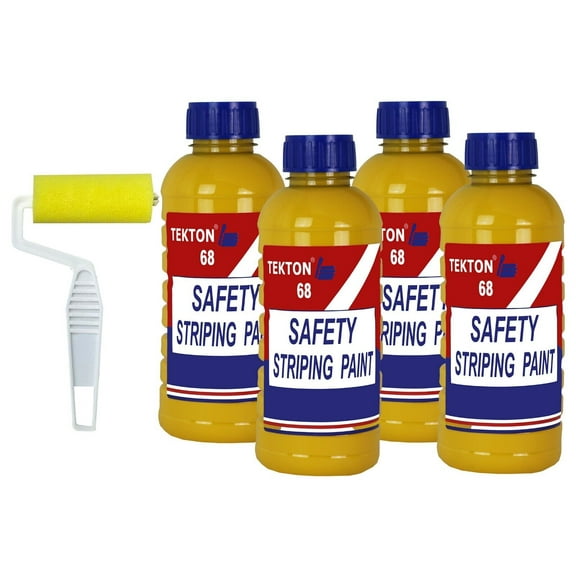 Yellow Striping Paint; Parking Lot Striping; Safety Yellow Traffic Paint: For Curbs, Steps, Walkways, Roads and More (4 Quarts with Roller)