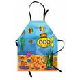 thumbnail image 1 of Yellow Submarine Apron Underwater Theme with Submarine Seahorse Starfish and Fish Print, Unisex Kitchen Bib Apron with Adjustable Neck for Cooking Baking Gardening, Marigold and Aqua, by Ambesonne, 1 of 3