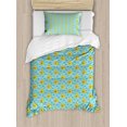 thumbnail image 1 of Yellow Submarine Duvet Cover Set, Aqua Pattern with Little Fish Fun Nautical Porthole Periscope Ocean Theme, Decorative 2 Piece Bedding Set with 1 Pillow Shams, Twin Size, Aqua Yellow, by Ambesonne, 1 of 3