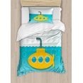 thumbnail image 1 of Yellow Submarine Duvet Cover Set, Illustration of Submarine with Bubbles Below the Sea Pattern, Decorative 2 Piece Bedding Set with 1 Pillow Shams, Twin Size, Earth Yellow Pale Blue, by Ambesonne, 1 of 3