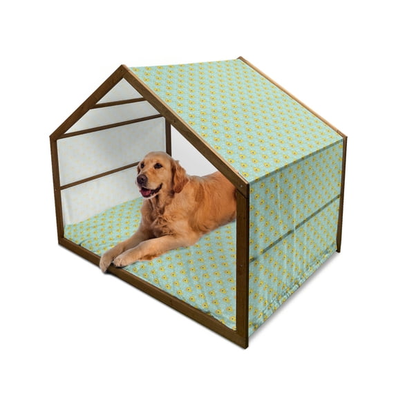 Yellow Submarine Pet House, Nautical Design Illustration of a Submarine and Bubbles, Outdoor & Indoor Portable Dog Kennel with Pillow and Cover, 5 Sizes, Seafoam and Earth Yellow, by Ambesonne